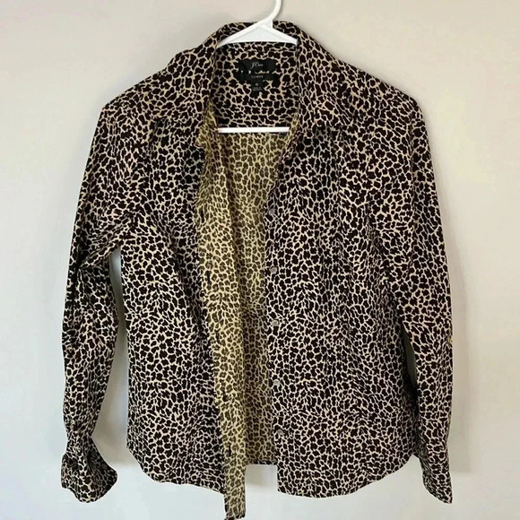 J CREW Leopard Print Cheetah Cotton Button Down size 6 Curvy - Picture 1 of 8